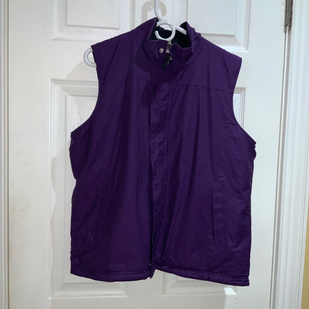 Lauren Ralph Lauren Purple black Fleece Reversible Full Zip Vest Sz XL
